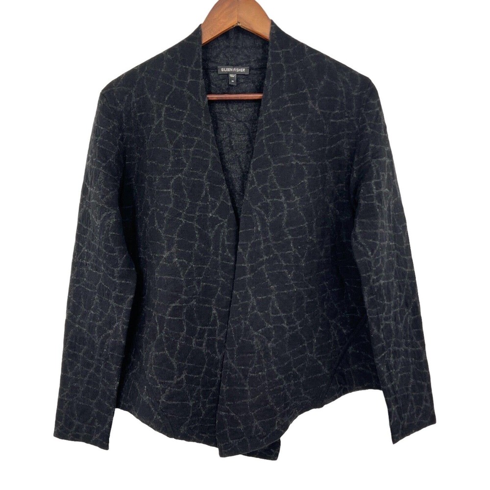 Eileen Fisher Black Textured Open-Front Cardigan